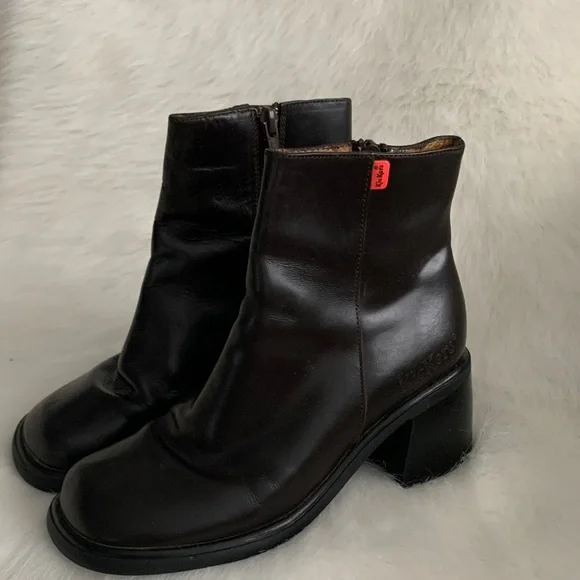 Kickers Rich Brown Leather Heeled Boots - Picture 2 of 7